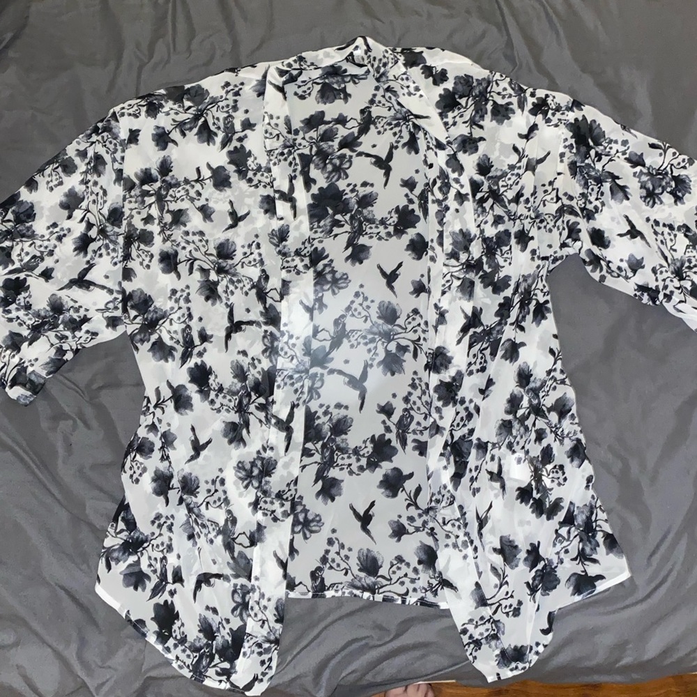 White Light Bird and Floral Cardigan